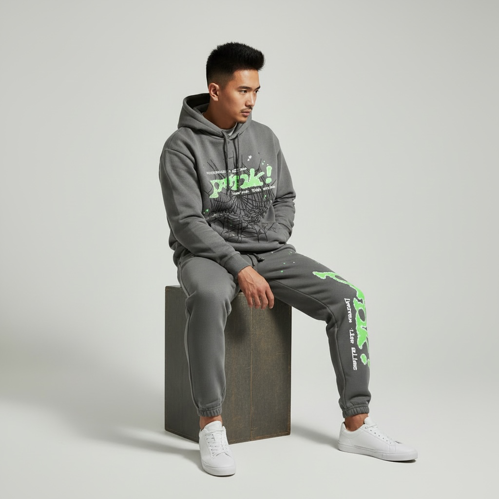Grey + Green Spider Hoodie
